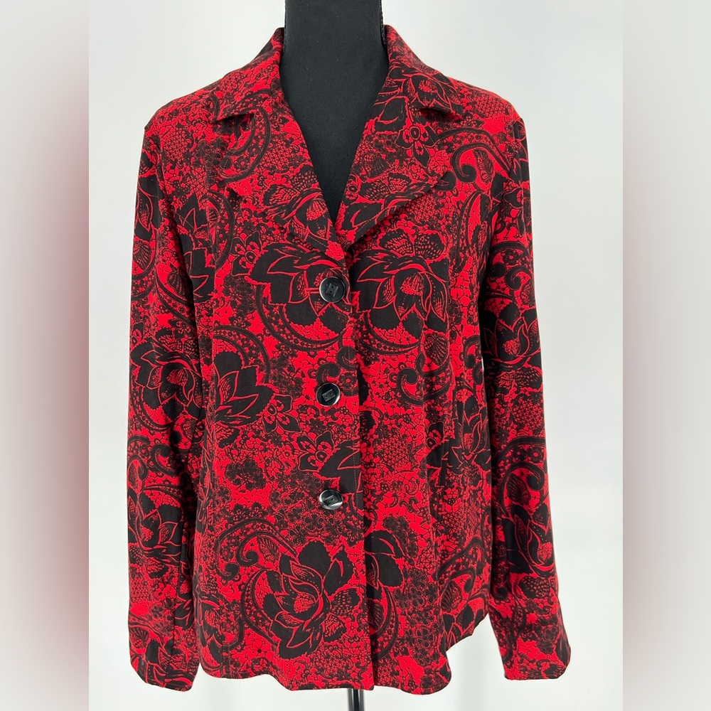 SAG‎ HARBOR STRETCH RED & BLACK FLORAL PATTERNED BLAZER